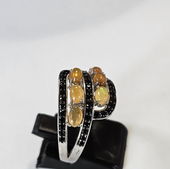Genuine Honey Opal & Black Spinel Sterling Silver Ring Size 9.5! 😲 Final Price - Picture 5 of 9